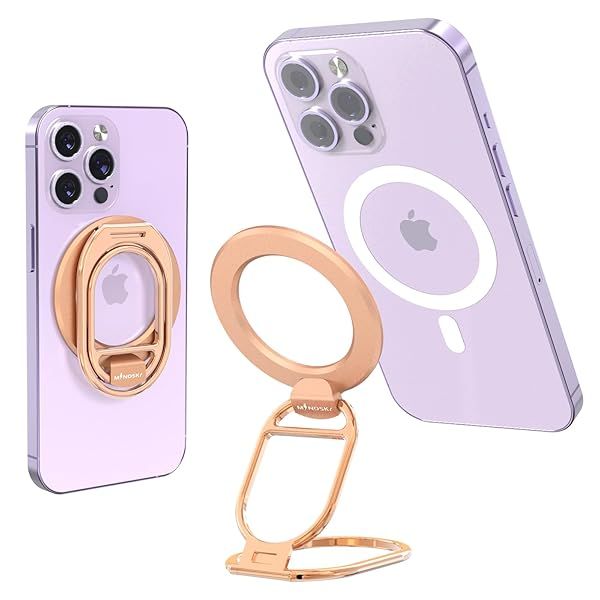 MINDSKY Mag-Safe Phone Stand and Grip for iPhone 12 13 14 15 Mini Pro Pro Max Removable Magnetic Finger Ring in Rosegold Pink