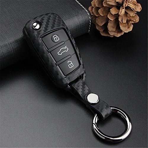 M.JVisun Soft Silicone Rubber Carbon Fiber Key Fob Cover for Audi A1 A3 S3 Q3 Q7 R8 TT Black Keyless Entry Remote Case