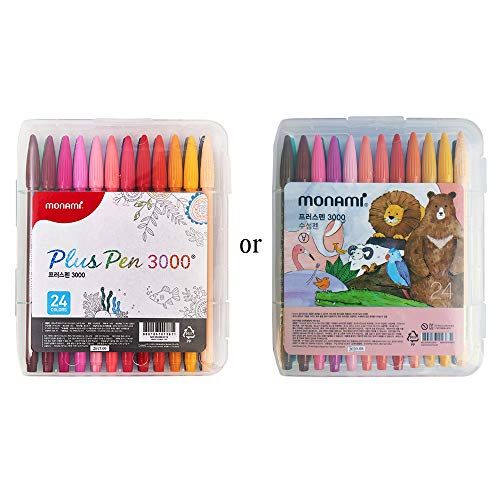 MONAMI Plus 3000 Felt Tip Pens - 24 Assorted Colors, Fine Point 0.4mm for Coloring, Drawing & Journaling