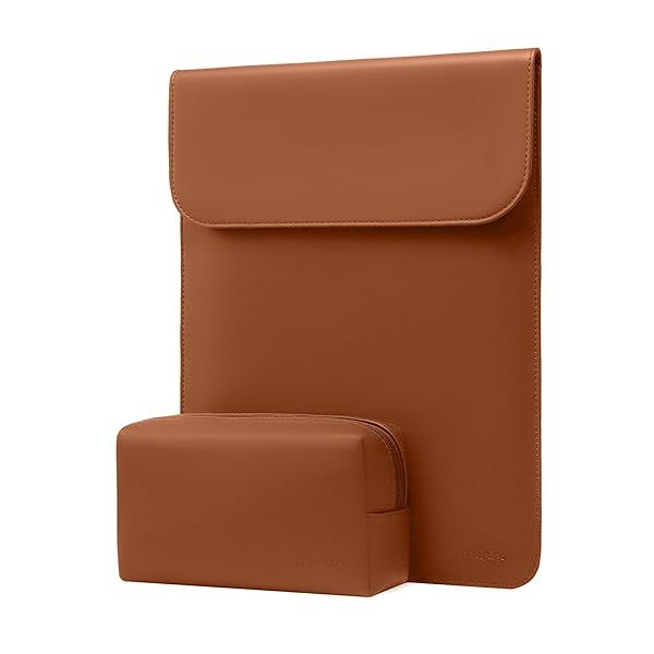 MOSISO 13 Inch Laptop Case Sleeve for MacBook Air Pro M1 M2 Faux Suede Leather with Small Bag Brown