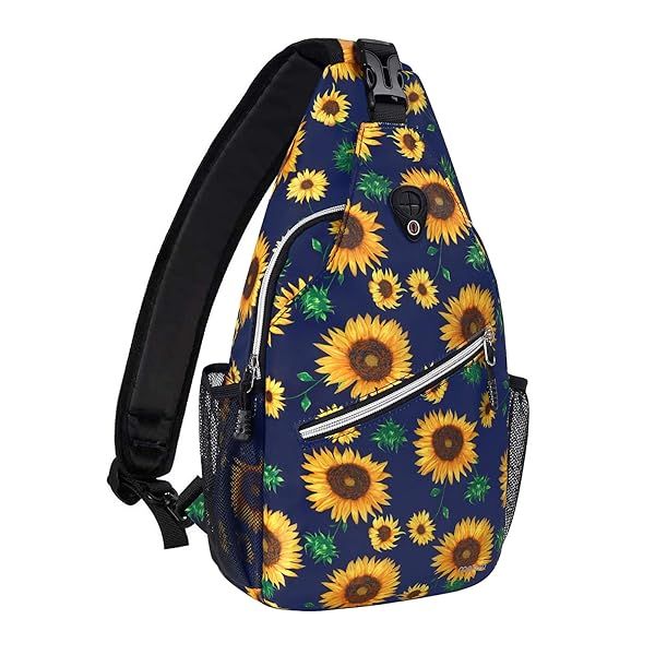 MOSISO Sling Backpack Travel Hiking Daypack Sunflower Rope Crossbody Shoulder Bag Blue for Outdoor Adventures