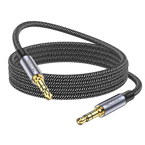 MOSWAG 10FT 3.5mm Audio Aux Cable Male to Male Nylon Braided Cord for Phones Headphones Speakers Tablets PCs Music Players Black