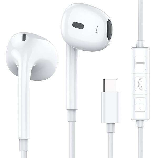 Buy MOSWAG USB C Wired Earbuds with Mic & Volume Control - Compatible with iPhone 15, Samsung Galaxy S23, Pixel 7 & More