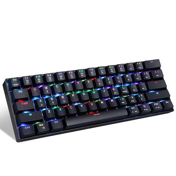 MOTOSPEED 60% Mechanical Keyboard - Portable 61 Keys RGB LED, Type-C USB for Gaming & Office - Blue Switch Compatible with Mac/Windows