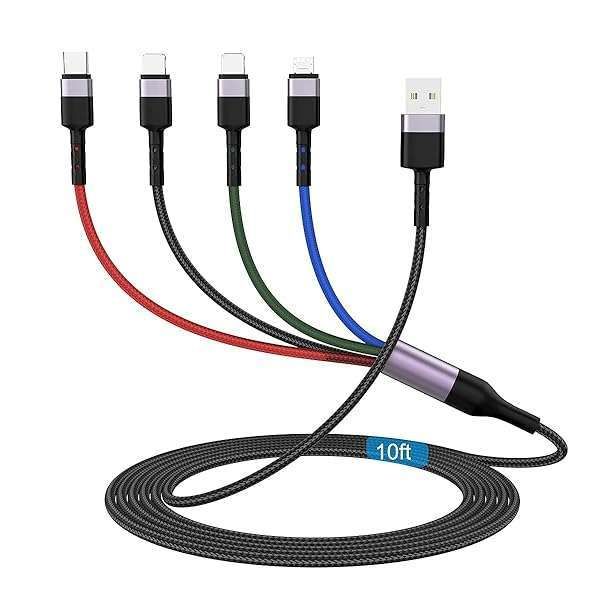 Buy MTAKYI 3M 4-in-1 USB Charging Cable: Lightning, Type C & Micro USB for iPhone, Android, Samsung & More