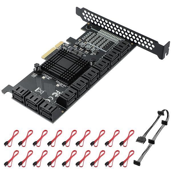 Buy MZHOU 18-Port PCIe SATA Card - 6Gbps SATA 3.0 with Cables & Power - ASM1166+575 Chip for Fast Data Transfer