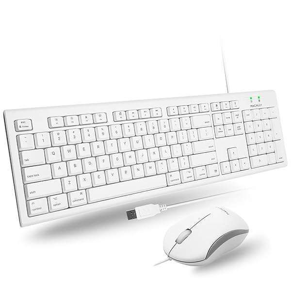 Macally USB Wired Keyboard & Mouse Combo: Ergonomic Apple-Compatible with Shortcuts & Number Keypad for Mac Mini, iMac, MacBook