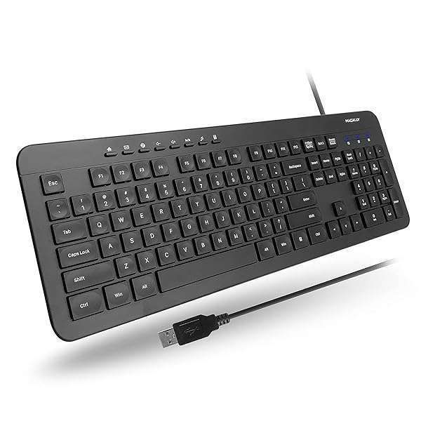 Macally Wired Full Size Keyboard: Quiet, Comfortable USB Keyboard for PC & Laptop - Perfect for All-Day Typing