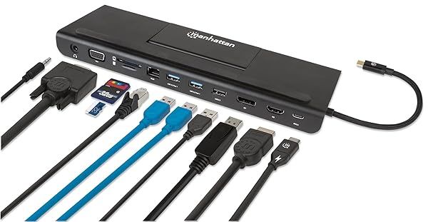 Manhattan USB-C 11-in-1 Docking Station: Connect 3 Monitors, 4K HDMI, 100W PD, Ethernet & More - 3 Year Warranty