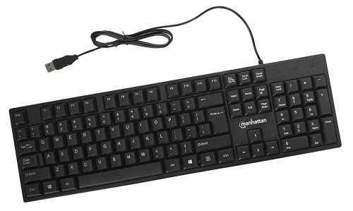 Manhattan Wired Computer Keyboard - 104 Keys, USB-A, Foldable Stands, Windows & PC Compatible - 3 Yr Warranty