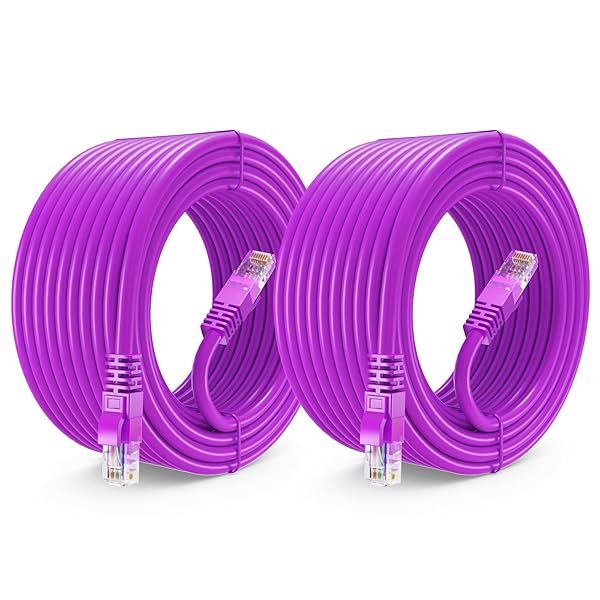 Maximm Cat 6 Ethernet Cable 40ft (2-Pack) - High-Speed 10Gbps LAN & Internet Cable - Purple UTP, 550MHz Network Patch Cable