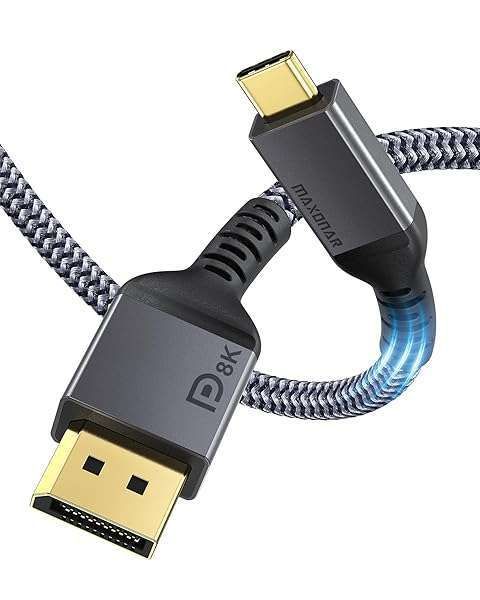 Maxonar 8K USB C to DisplayPort Cable - 4FT, 60Hz, 32.4Gbps for MacBook Pro, iPad Pro, XPS 15 & More