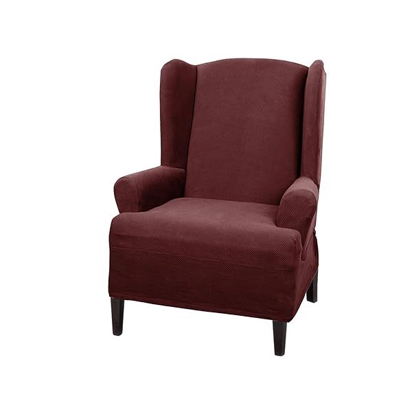 Maytex Pixel Ultra Soft Stretch Wing Chair Slipcover in Wine Red - 1-Piece Furniture Protection