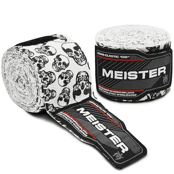 "Meister 180" Semi-Elastic Hand Wraps for MMA & Boxing - Death Skulls Design | Durable & Comfortable Pair"