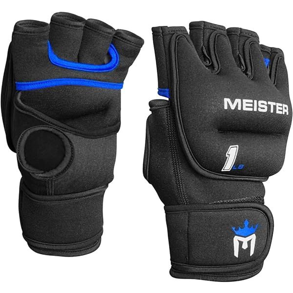 Meister Elite 1lb Neoprene Weighted Gloves for Cardio - Enhance Workouts with Heavy Hands (Black/Blue)