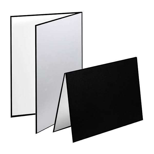 "3-in-1 Photography Reflector Cardboard - 17x12" Light Diffuser for Still Life & Food Photography (Black, Silver, White) - 2 Pack"