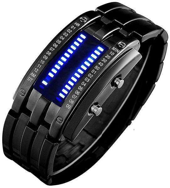 Futuristic Men's Matrix LED Watch - Unique Black Stainless Steel Digital Timepiece