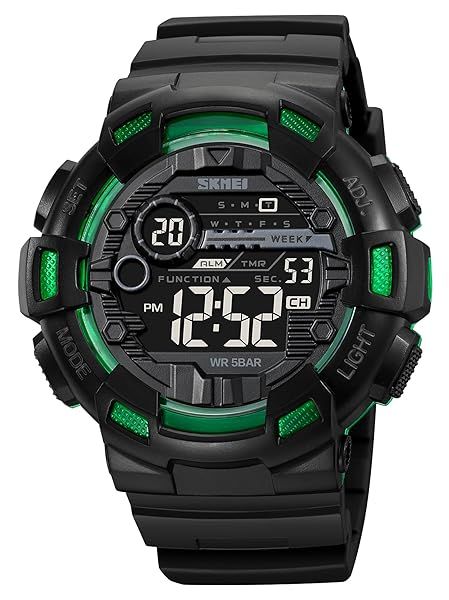 Fanmis Mens Digital LED Sports Watch Military Multifunction Dual Time Alarm Countdown Stopwatch Water Resistant Calendar Black