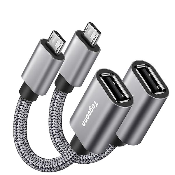 USB to Micro USB Adapter 2 Pack, Unidirectional Micro USB Male to USB Female 2.0 OTG On-The-Go Cable Converter, Nylon Braided, Aluminum Shells for S7