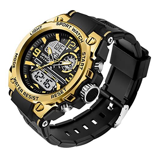 Top Tactical Military Watches for Men: Waterproof, Analog-Digital, Dual Display - Gold & Black Outdoor Sports Timepieces