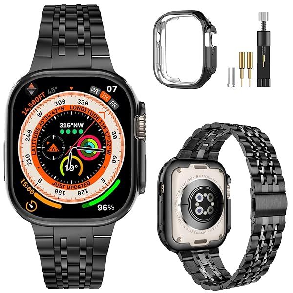 MioHHR Compatible with Apple Watch Band 49mm Ultra 3 2 1, Solid Stainless Steel Metal Strap Band for iWatch 49mm Series Ultra 3 2 1, Black