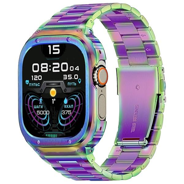 MioHHR Stainless Steel Band and Case Compatible with Apple Watch Band 49mm, Men Metal Protective Bumper Cover for iWatch Series Ultra 3 2 1,