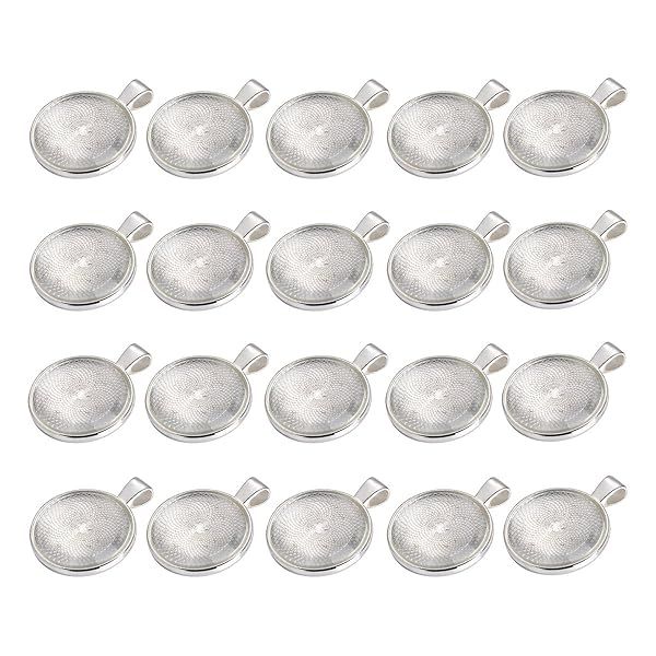 Miraclekoo 40 Pcs Silver Round Pendant Trays & Glass Cabochons for Jewelry Making - 25mm Blanks Set