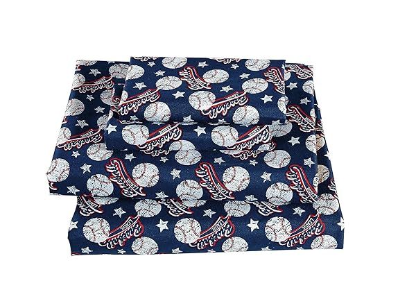 Mk Home Twin Sheet Set for Teens Baseball Dark Blue Red White Comfortable and Stylish Bedding for Young Sports Fans