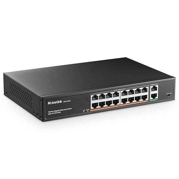 Buy MokerLink 18-Port Gigabit PoE Switch: 16 PoE+ Ports, 250W, Metal Rackmount, Unmanaged Ethernet Switch for Fast Networking