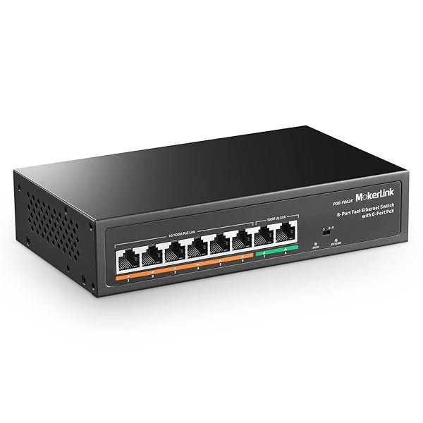 MokerLink 8 Port PoE Switch 6 PoE+ Ports 2 Uplink 100Mbps 78W AI Detection Fanless Metal Plug and Play Network Switch