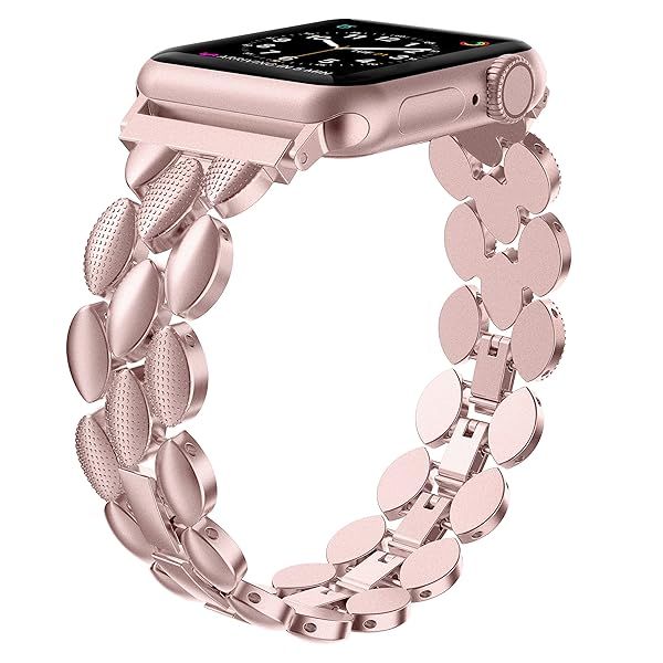 Moolia Elegant Metal Strap for Apple Watch 38mm 40mm 41mm Stylish Replacement Bracelet for Women Pink Gold Compatible with Series 10 to 1