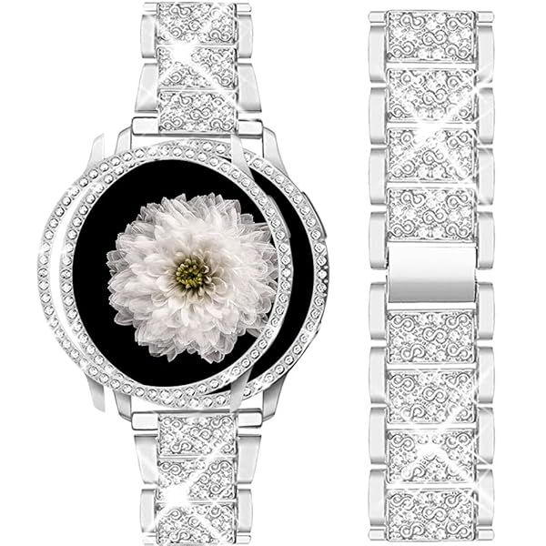 Mosonio Compatible with Samsung Galaxy Watch 5 Band Samsung Galaxy Watch 4 Band, 20 mm Silver Bling Galaxy Watch Band with 44 mm Cover Case, Jewelry