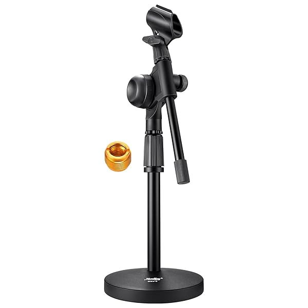 Moukey MMS-5 Adjustable Desk Mic Stand Short Microphone Stand with Boom Arm and Adapters for Desktop Use