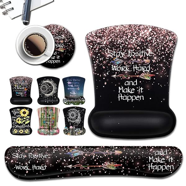 Mouse Pad with Wrist Support, Ergonomic Gel Mouse Pad, Memory Foam Keyboard Wrist Rest, Suitable for Office Typing, Games, Desktop Decoration, Rose