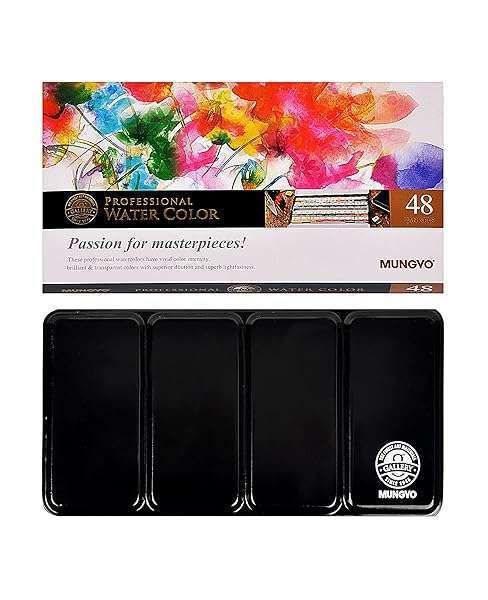 Buy Mungyo Professional Half Pan Watercolor Set (48 Colors) with Tin Case & Mixing Palette - Perfect for Artists!