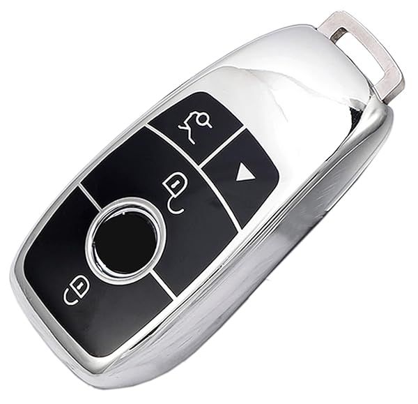 Muxkenper TPU Key Fob Cover Case for Mercedes Benz E-Class S-Class A-Class C-Class G-Class 2017-2021 Silver Remote Holder Accessories