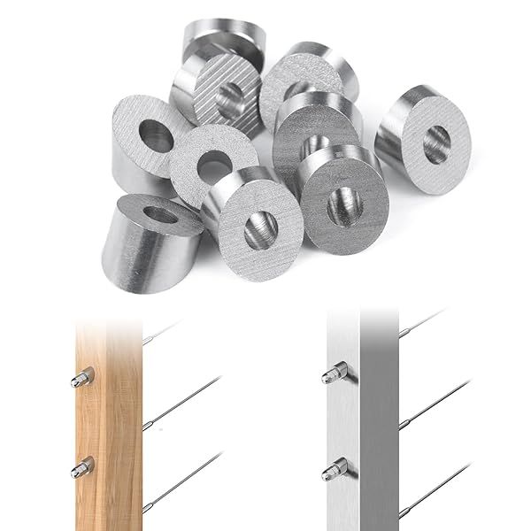 Muzata 10 Pack 1/4" ID Angle Washer for Cable Railing Kit 25 30 35 Degrees Angle Beveled Washer for 1/8" 5/32" 3/16" Cable Railing Hardware T316 Stainless Steel Cable Railing Angled Washer CR25