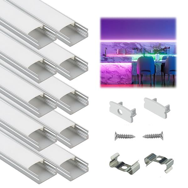 Muzata LED Channel System 10PACK 1M Silver Aluminum Extrusion with Milky White Cover for Strip Tape Light U Shape U1SW WW 1M