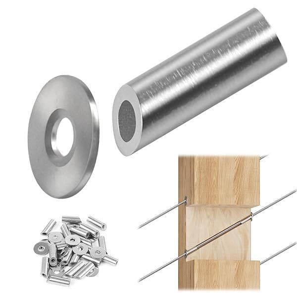 "Muzata 20 Pack Adjustable Protector Sleeve for Wood Post Railing - 25/30/35 Degree, T316 Stainless Steel for 1/8" Wire Rope"