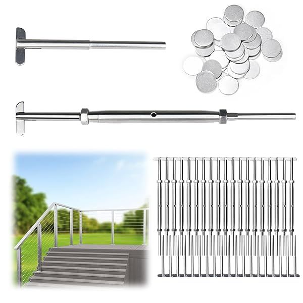 Muzata 20 Pairs Cable Railing Hardware Kit Tensioner for Metal Deck System Adjustable Stairs 40 Pack T316 Stainless Steel