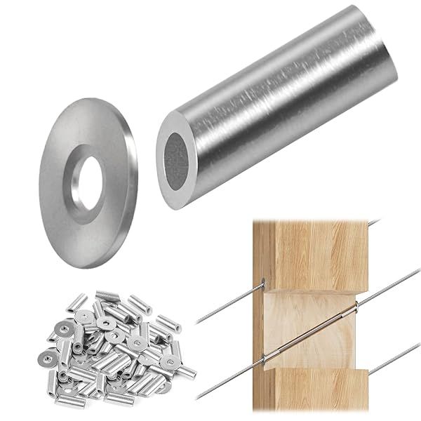 Muzata 40 Pack Adjustable Protector Sleeve for Wood Post Stair Railing 1/8 Inch Wire Rope Cable T316 Stainless Steel