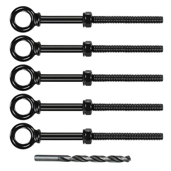 Muzata 5 Pack 1 4" x 5" Black Eye Bolts with Nuts Washers T316 Stainless Steel Eyebolts Heavy Duty Threaded Shoulder Lifting Ring Marine Grade UNC-3A