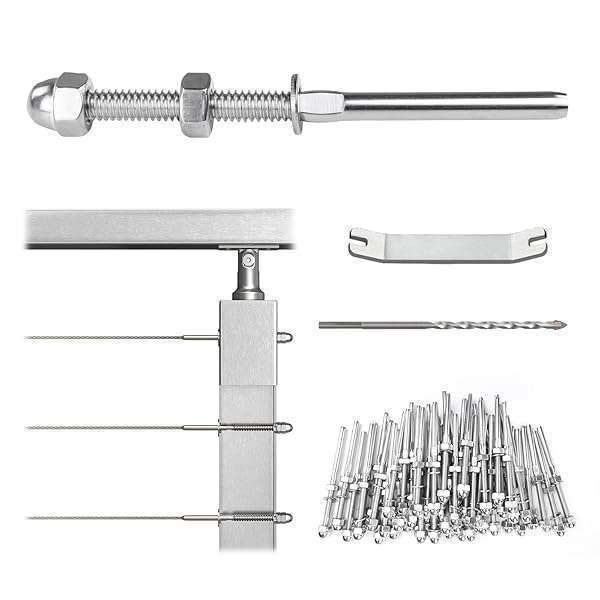"Muzata 50 Pack Cable Railing Kit: T316 Stainless Steel Hand Swage Tensioners for 1/8" Cable Railing Systems"