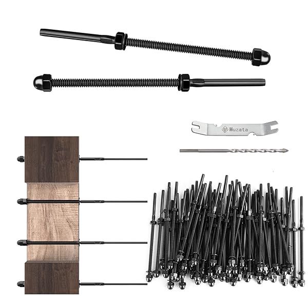 "Muzata 60 Pack Black Cable Railing Kit - Tensioner for 1/8" System, Fits 4x4 & 2x2 Posts, T316 Stainless Steel Hardware"
