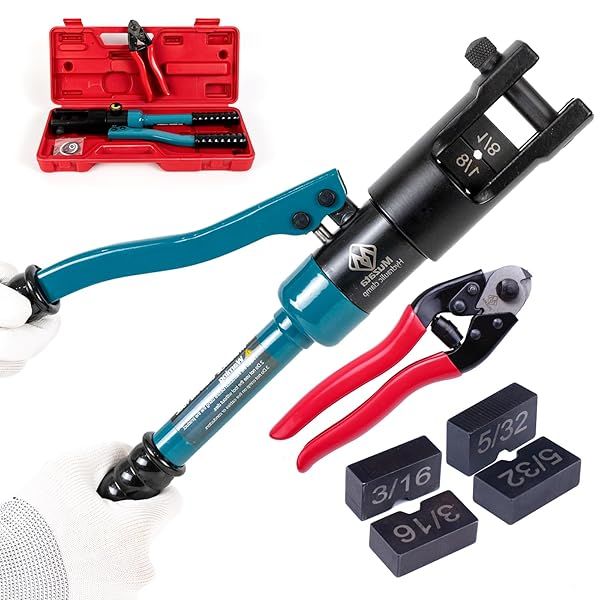 Muzata Upgraded Custom Cable Railing Hydraulic Crimping Tool for Stainless Steel Cable Railing Kit and Wire Rope Swaging with Cutter CT01