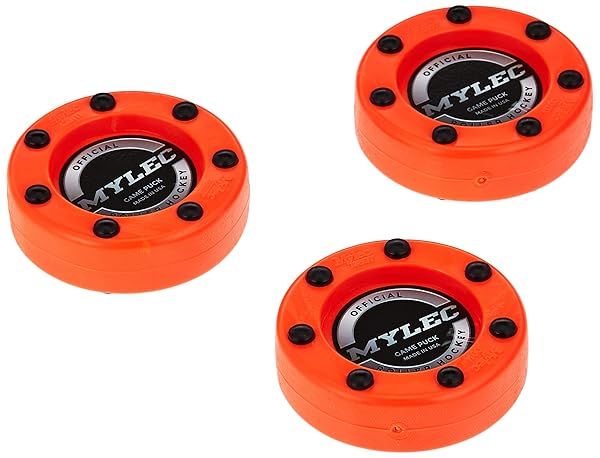 Buy MyLec Outdoor Hockey Pucks - PVC, Graphite Shaft & Nylon Glides, 3-Pack (Orange, 110g) for Street Hockey Training