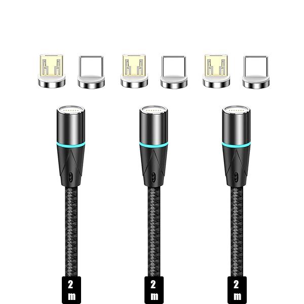 NETDOT 2in1 Gen12 6.6ft 3 Pack Black 18W Fast Charging Magnetic Phone Charger and Data Transfer for USB-C and Micro-USB Phones