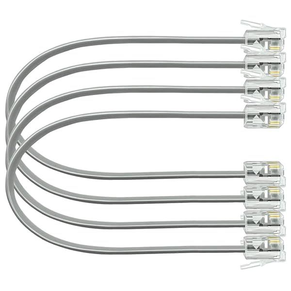 NECABLES 4-Pack 8-Inch Short Phone Cord RJ11 6P4C Male to Male for Landline - Perfect Short Telephone Line Solution