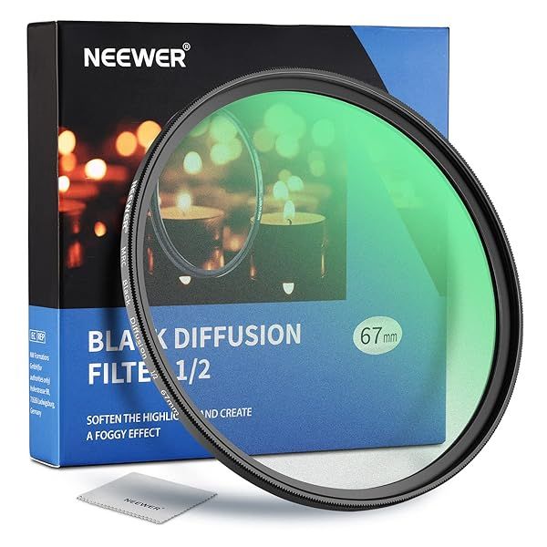 NEEWER 67mm Black Diffusion 1/2 Filter for Cinematic Effects Ultra Slim Water Repellent HD Optical Glass for Video Vlog Portrait Photography