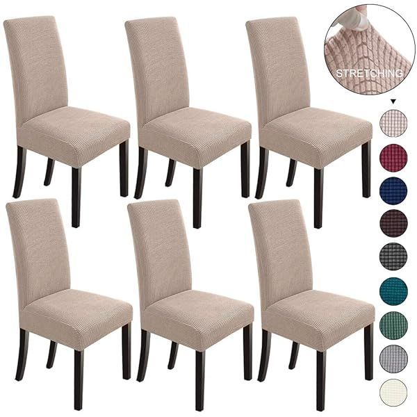 NORTHERN BROTHERS Set of 6 Washable Khaki Dining Chair Covers - Stretch Parson Slipcovers for Easy Home Makeover